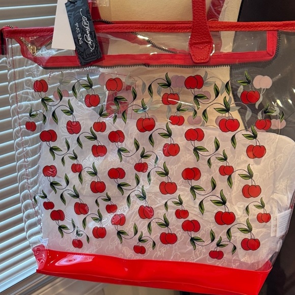 Ed Hardy Clear Tote with Red Cherry Design - Picture 3 of 7